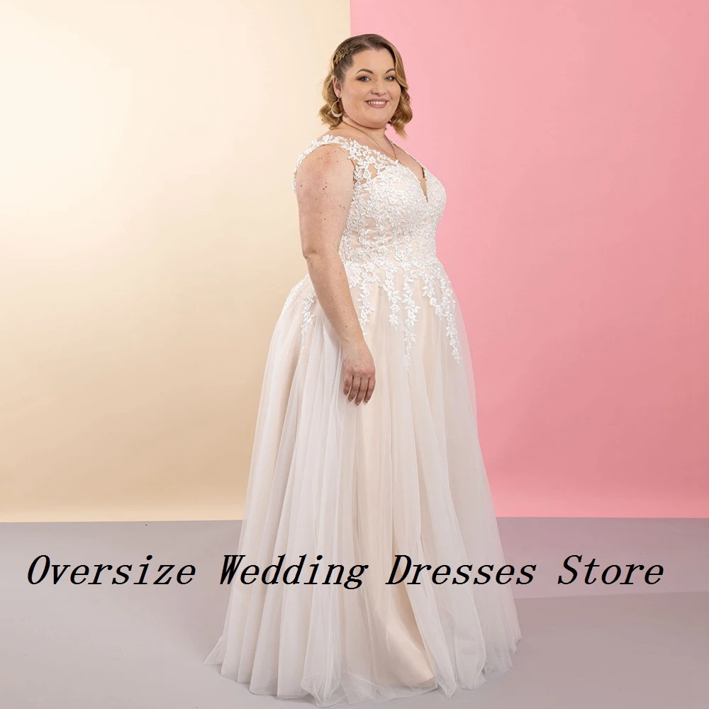 Elegant Champagne Wedding Dresses for Women 2024 Summer New A Line Plus Size Bridal Gowns with Lace New Soft Tulle Vestidos De