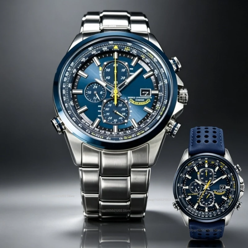Herren Edelstahl Chronograph Uhr, Blaues Zifferblatt Sportliche Luxus-Armbanduhr, Ideale Weihnachts- und Feiertagsgeschenke