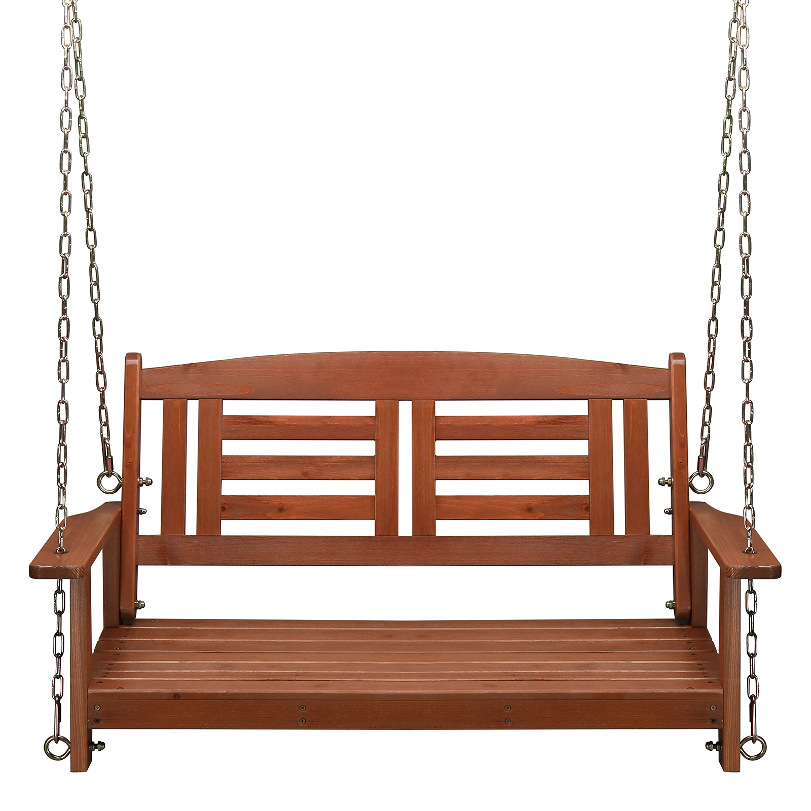 112*53*52cm  500lbs With Chain Double Wooden Swing Reddish Brown