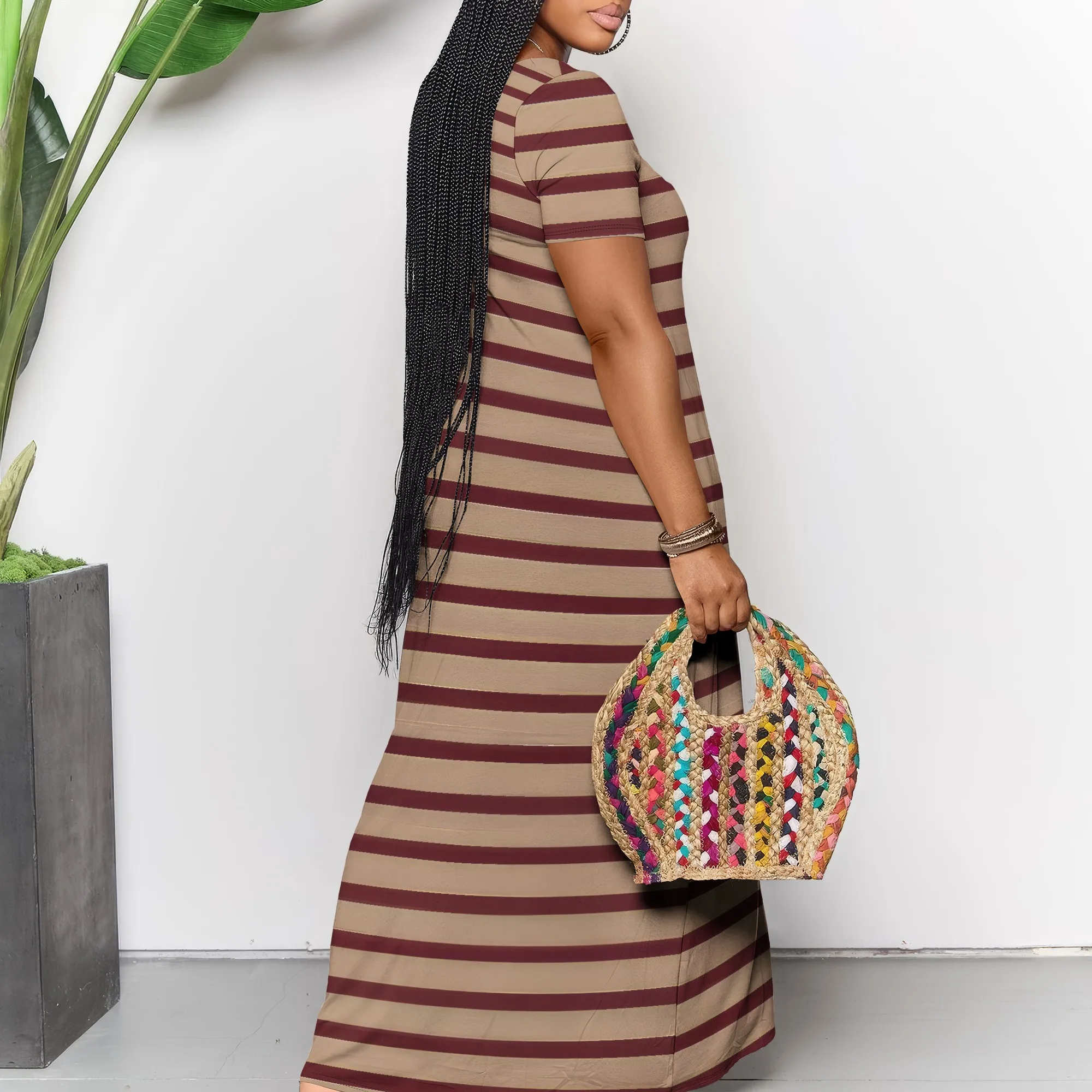 Women's Summer Bodycon Maxi Dress Casual Crewneck Short Sleeve Long Fitted Sundress Party Club Sexy Wrap Beach Vacation Dress