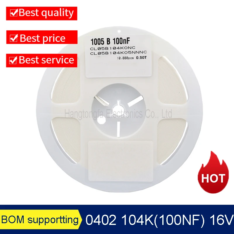 10000PCS Chip Capacitor  1005 100NF 0.1UF  0402 104K 16V X7R 10% Ceramic Capacitor SMD Original A REEL NEW