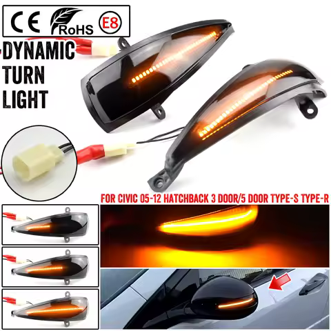 Dynamic Turn Signal Blinker Side Mirror Indicator Light Lamp For Honda Civic MK8 8th Hatchback 3 Door 5 Door Type-S Type-R 05-12