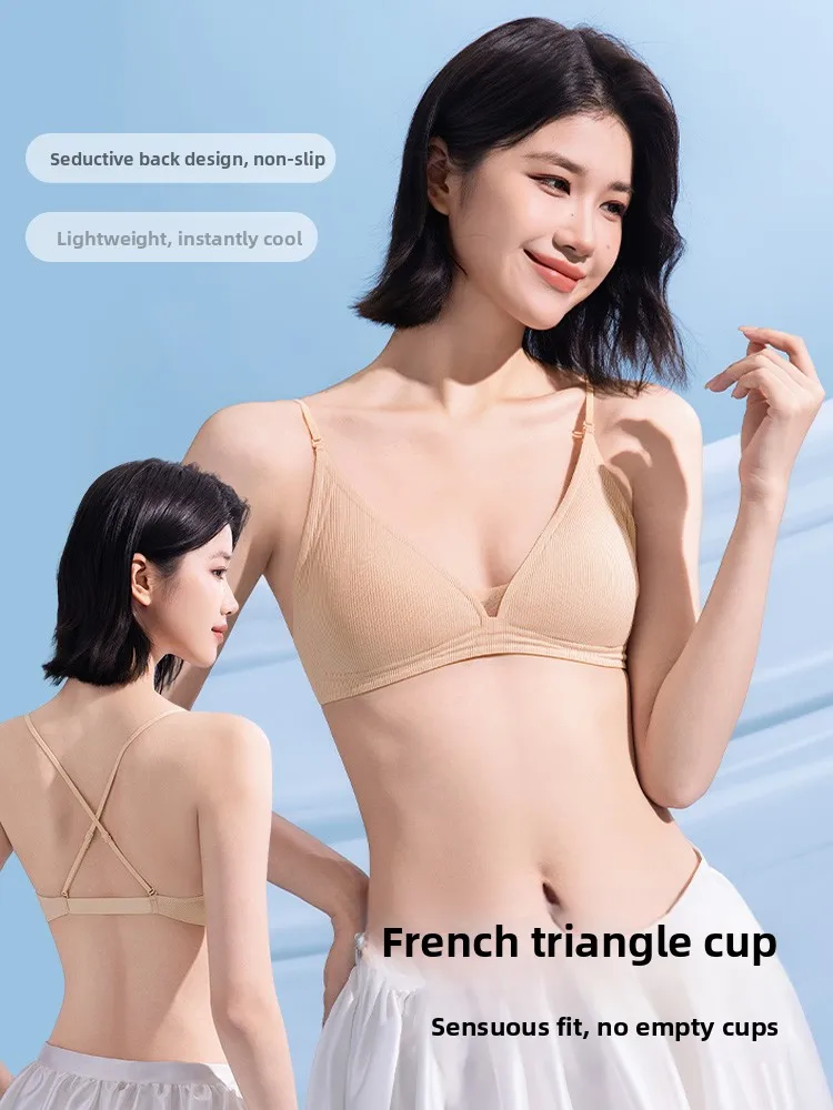 Ladies Sexy Deep V Backless Bralette Thin Cup Mesh Underwear Summer Collection Gathered Soft Support Wirefree Adjustable Straps