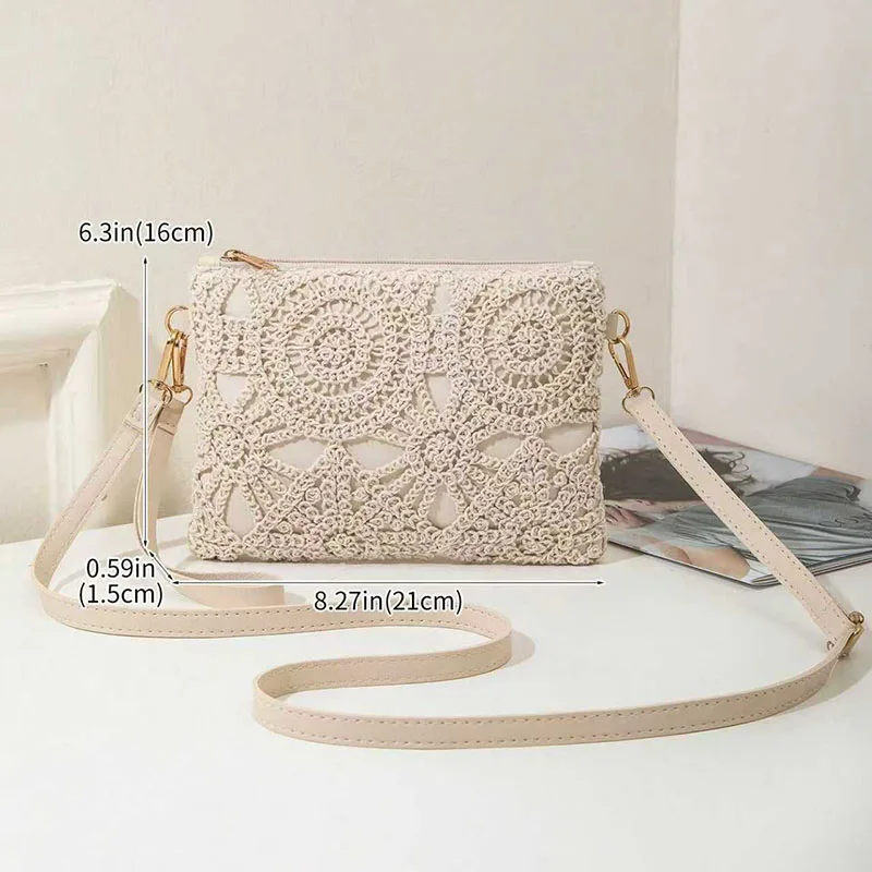 Pattern Hollow Woven Bag，Boho Beach Bags，Premium Style Crossbody Bag for Ladies，Vacation Outfits Women，Travel Must Haves