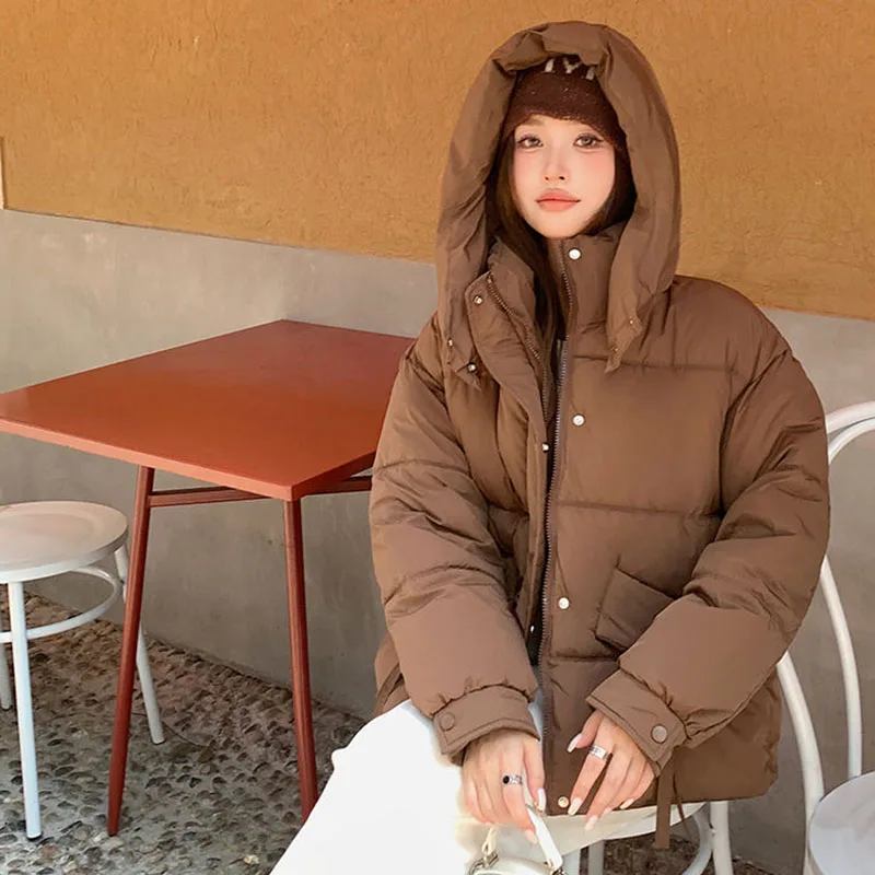 Hdspq Winter Women Stand-Up Collar Hooded Jacket Fashionthick Warm Cotton Padded Parkas Korean Loose Puffer Parkas Ladies Coat