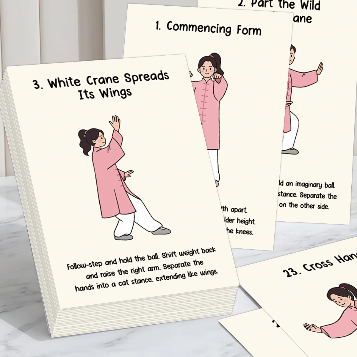 24pcs Tai Chi Movement Reference Cards With Instructions,Learning Tools For Beginners,Instructors,Home Or Office Daily Practice