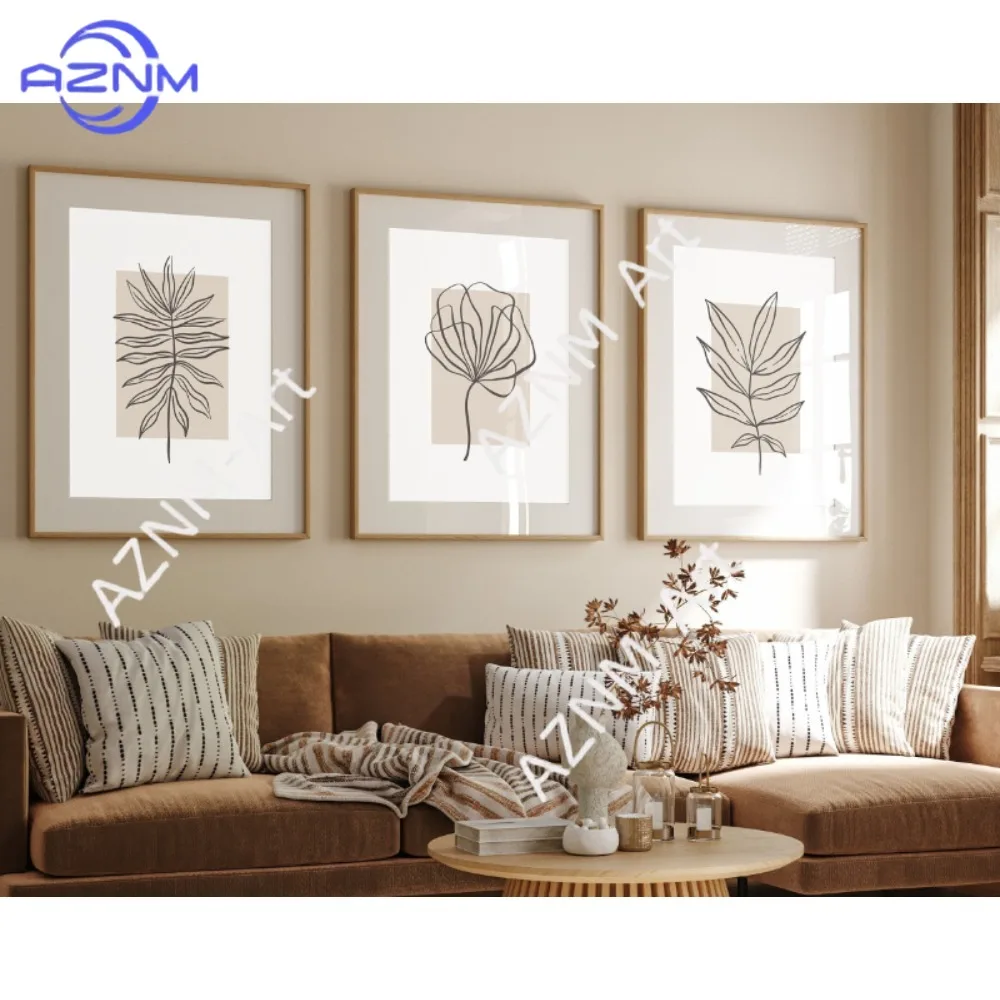 1 Stück/3 Stück neutrale Wand-Leinwanddrucke, botanische Wanddrucke, Schlafzimmer-Wanddrucke, botanische Kunst, beige Heimdekoration