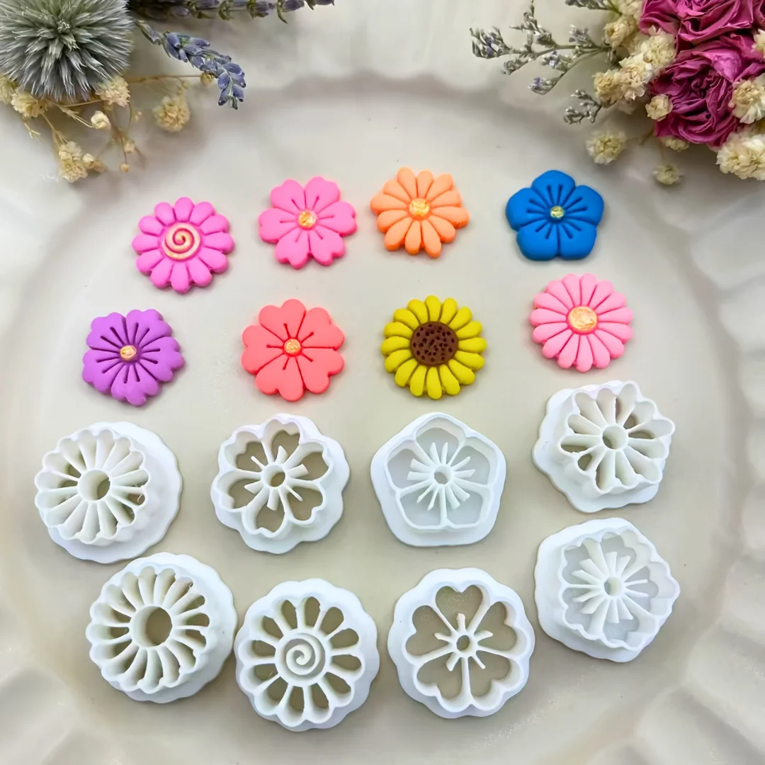 8Pcs Bohemian Flower Polymer Clay Cutters Set  Valentine's Day Hollow Floral Molds for Earrings & Jewelry Making DIY Craft Tools