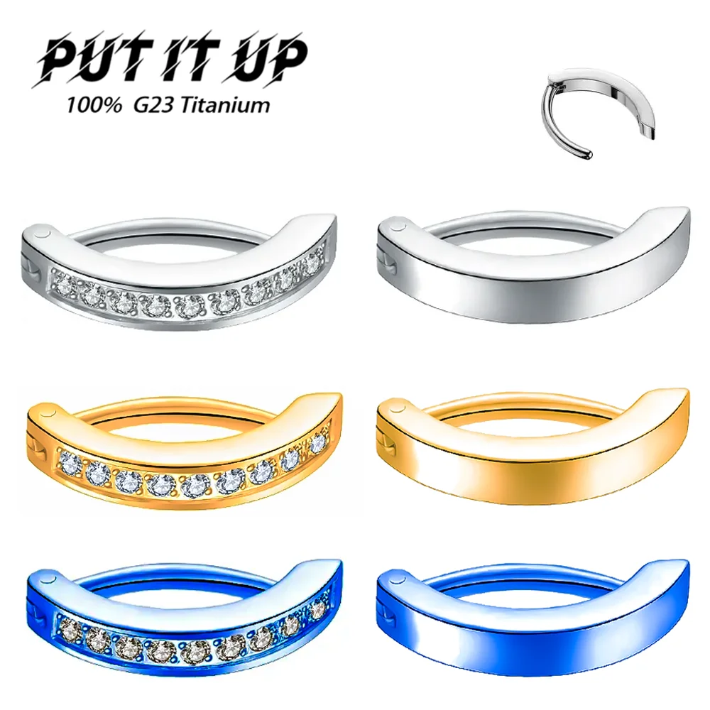 PUTITUP ASTM F136 Titanium Alloy Fashion Reverse Curve Belly Button Piercing Anodized 14G Spring Clasp Body Piercing Jewelry