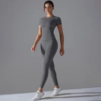 Quick-Drying Gym Leggings Set Yoga Suit Sports Set Sleeve Breathable Stretchy GYM Yoga Slim Fitness Active Top Tight Yoga Pant - Image 2