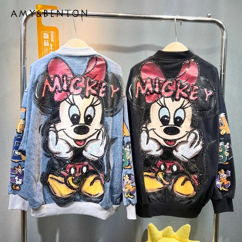 

Trendy Brand Heavy Sequin Cartoon Denim Jacket For Women's 2025 Autumn Winter New Loose Stylish Versatile Cool Zipper Top Coat