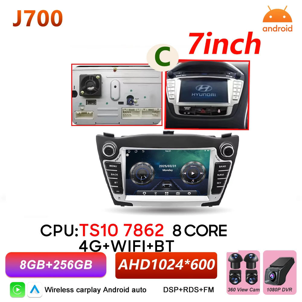 Android Auto autoradio voor Hyundai IX35 Tucson 2 LM 2009 - 2015 Carplay multimediaspeler autoradio BT Wifi 5G touchscreen DSP