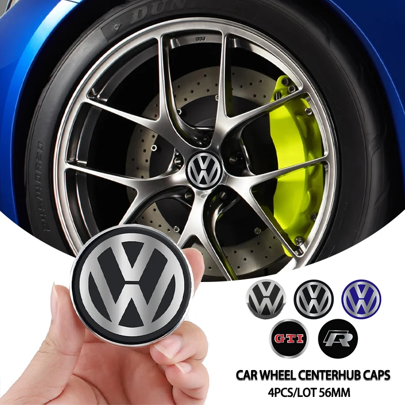 4Pcs 56mm Aluminum Emblem Car Wheel Center Hub Caps Sticker For VW Scirocco Polo T5 Passat b6 Golf mk5 Tiguan Jetta CC Beetle GT