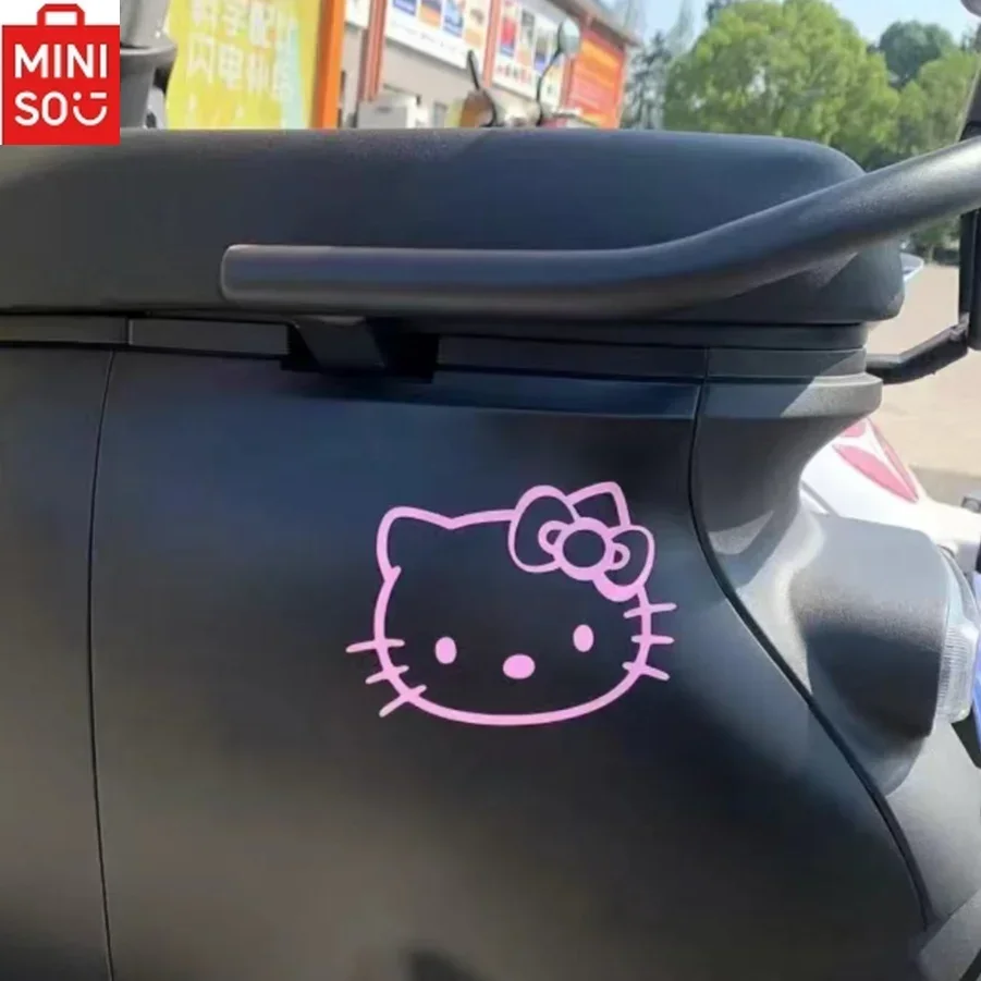 

MINISO HelloKitty Car Stickers Scratch Shield Waterproof Ladies Cute Cartoon Motorcycle Pink Stickers Decorative Stickers