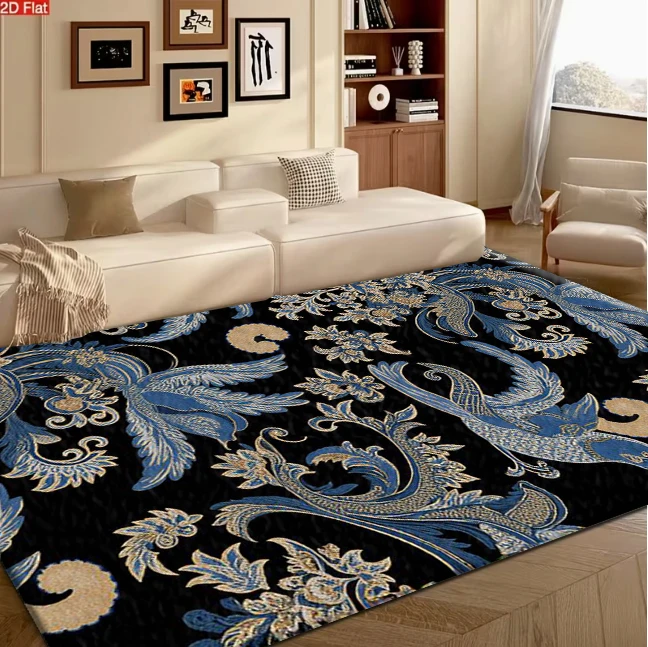 Retro Phoenix Floral Carpet Flooring Elegant Ornate Floor Covering for Home Renovation