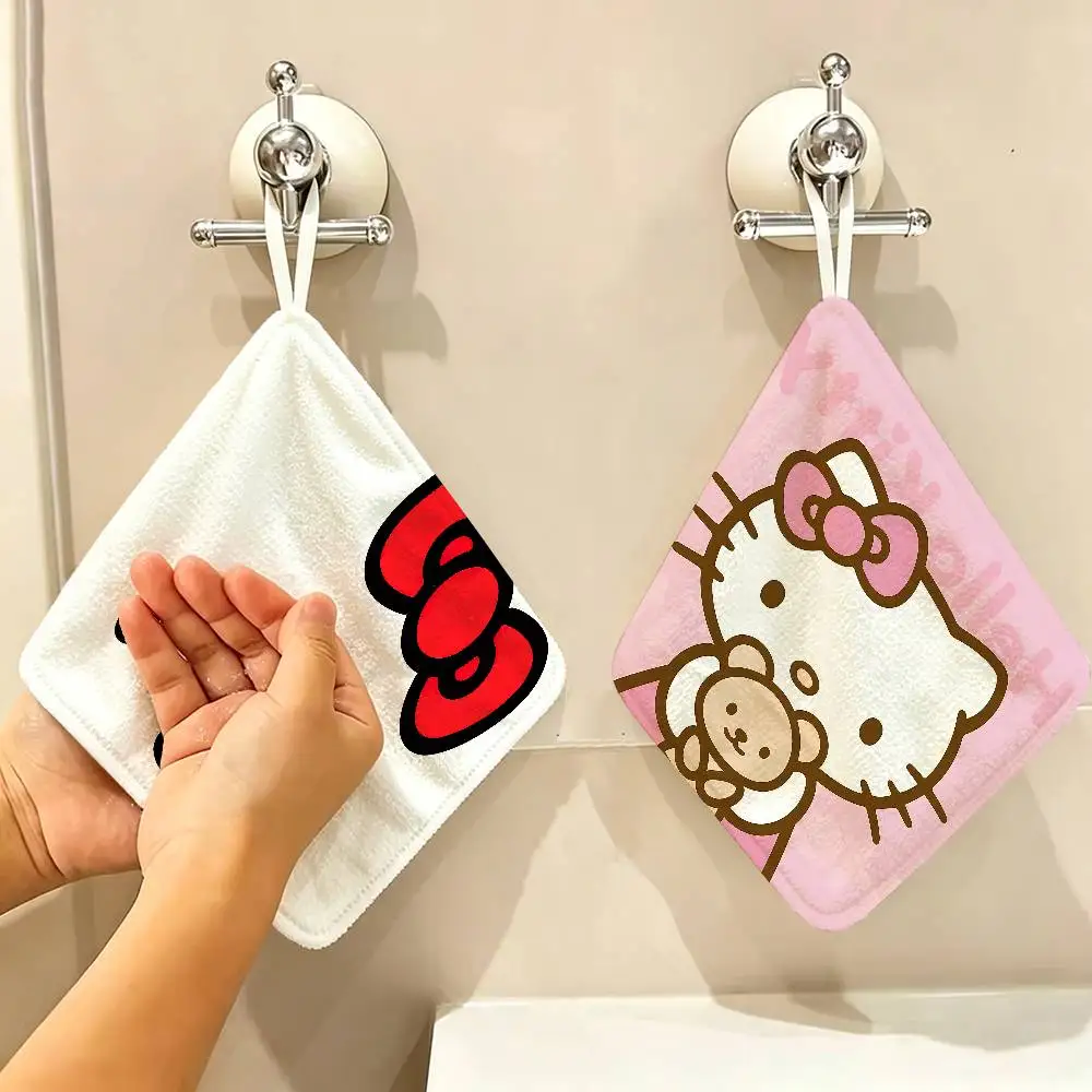 Cute H-Hello K-Kittys Hanging Design Hand Wiping Towel, Polyester Cotton Fabric, Universal for Bathroom Kitchen