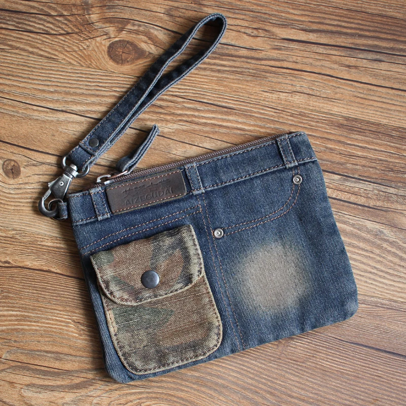 2024 New Casual Denim  Handbag Retro Envelope Style Business Clutch Bag Trendy Youth Soft Zipper Closure Square Shape