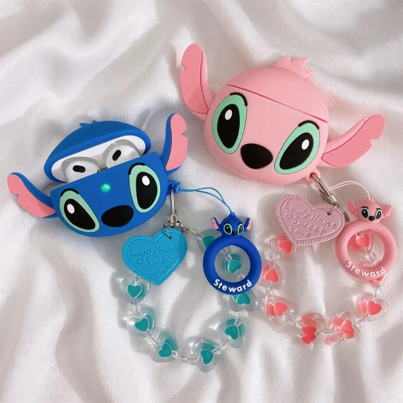 

Kawaii Disney Anime Airpods Bluetooth Earphone Cover and Chaining Cute Stitch Cartoon Creative Soft Shell Gifts for Girls