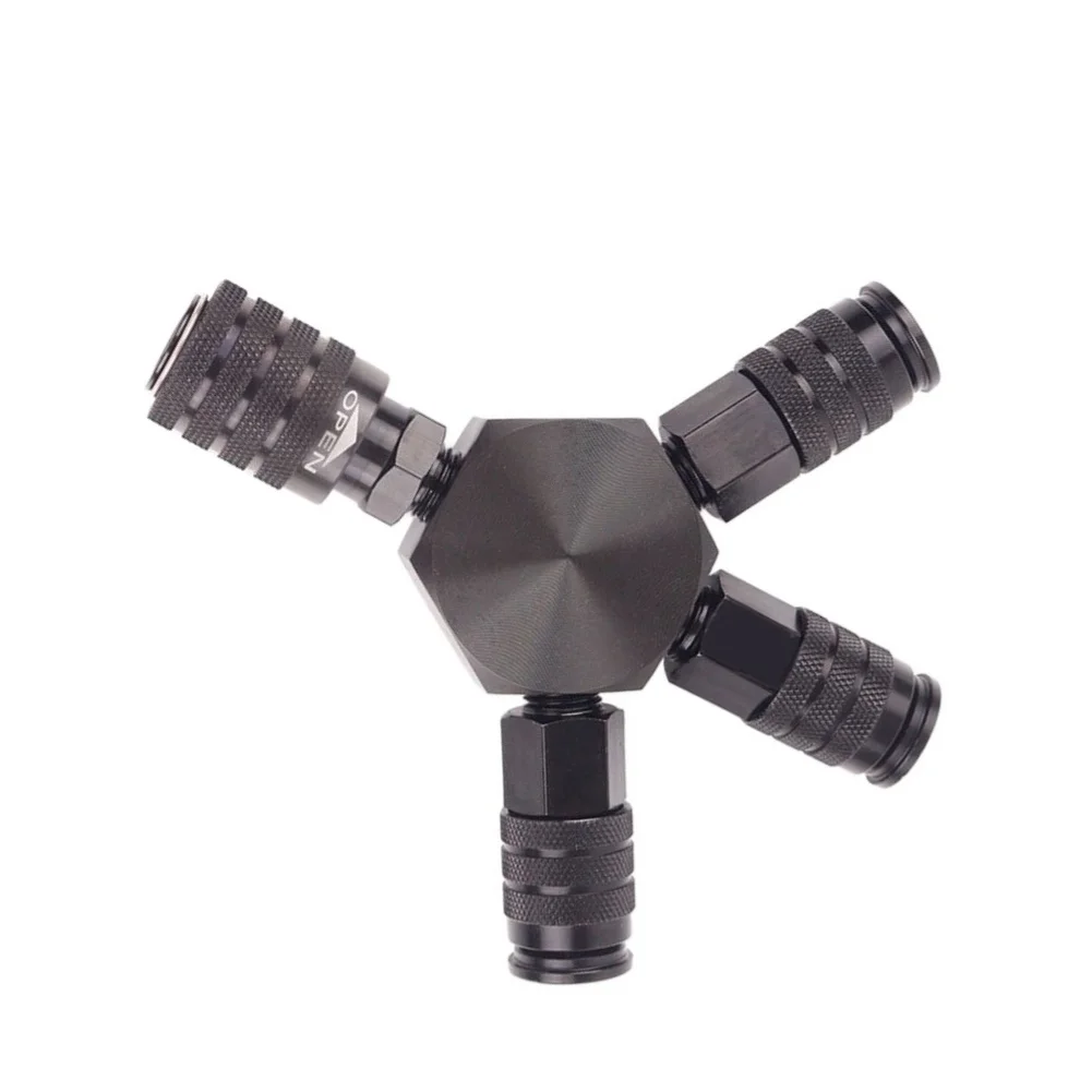 For Frequent Air Line Changes Black 3-way Air Coupler Fitting High-strength Aluminum Alloy 1 4 Inch NPT Thread