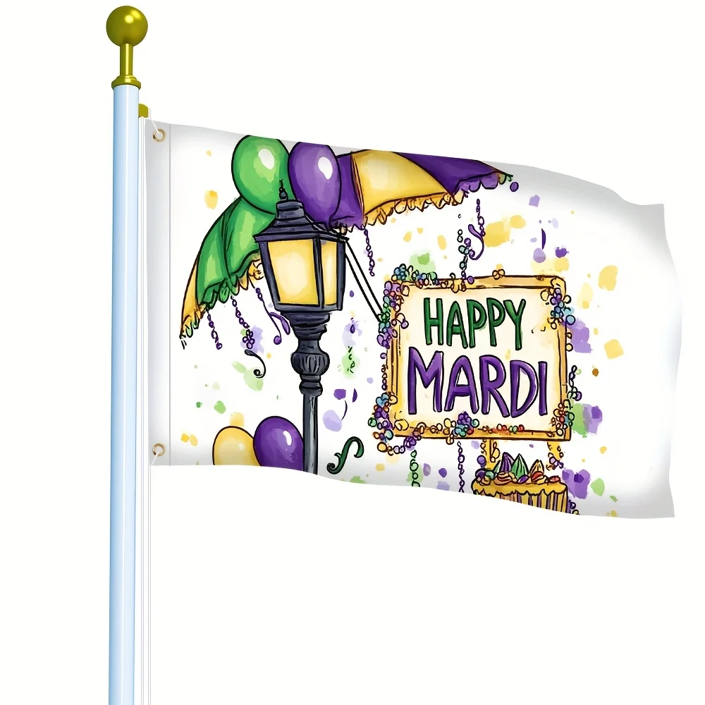 Happy Mardi Gras Street Lamp Decorations Polyester Outdoor Flag Garden Banner