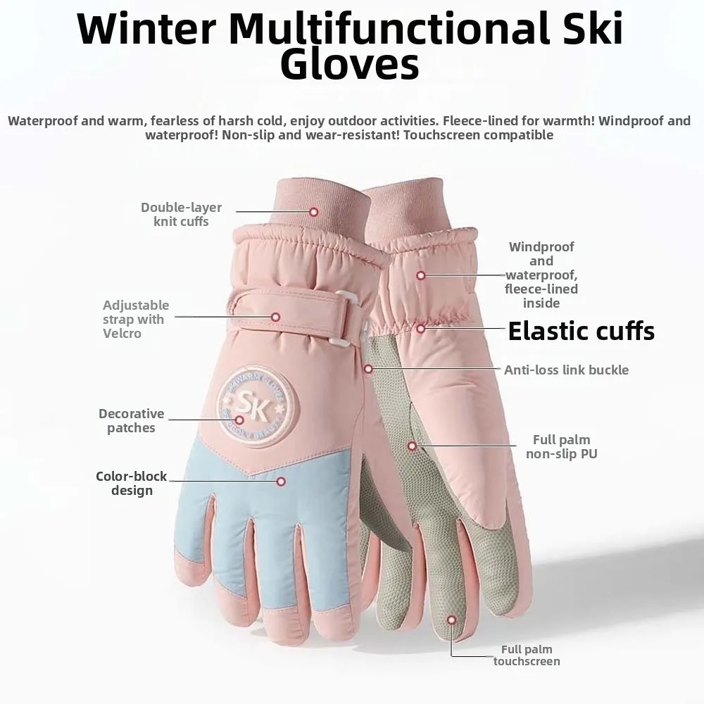 

All-Match Oxford Cloth Thickened Gloves Soft Coral Fleece Unisex Windproof Gloves Warmer Contrast Color Finger Mittens Men