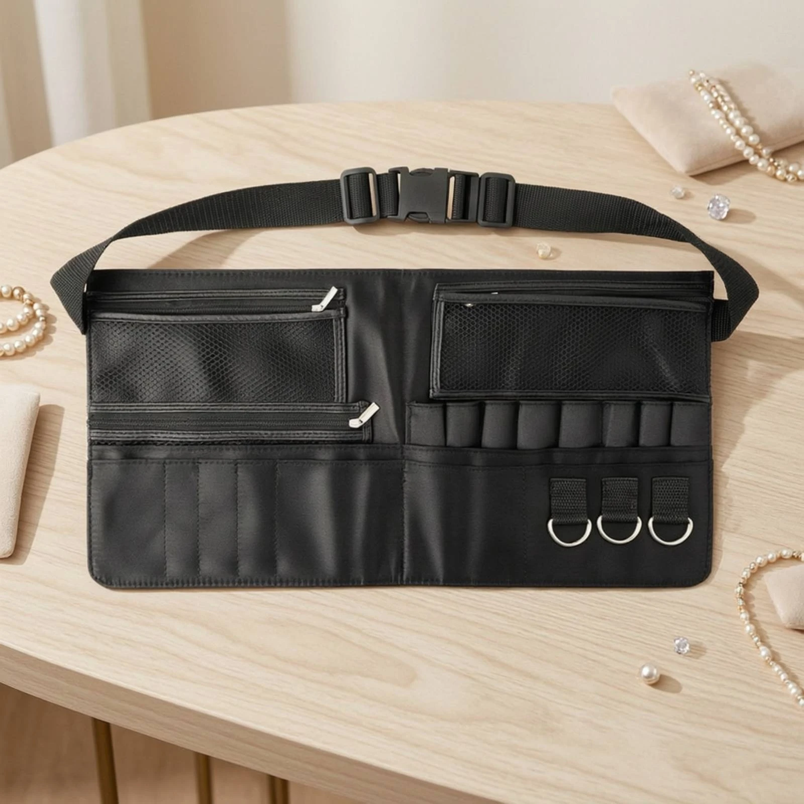 Makeup Brush Belt Bag Multi-Pocket Makeup Brush Belt Apron Lightweight Sturdy for Cosmetologists, Behind-the-Scenes, Travel view 4