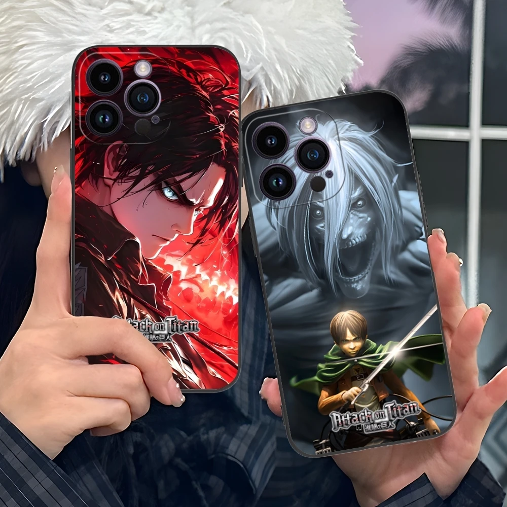 AOT Eren Yeager Mobile Cell Phone Case for iPhone 15 14 13 12 11 X XR XS 8 7 Pro Max Plus Mini Black Soft Phone Cover Shell