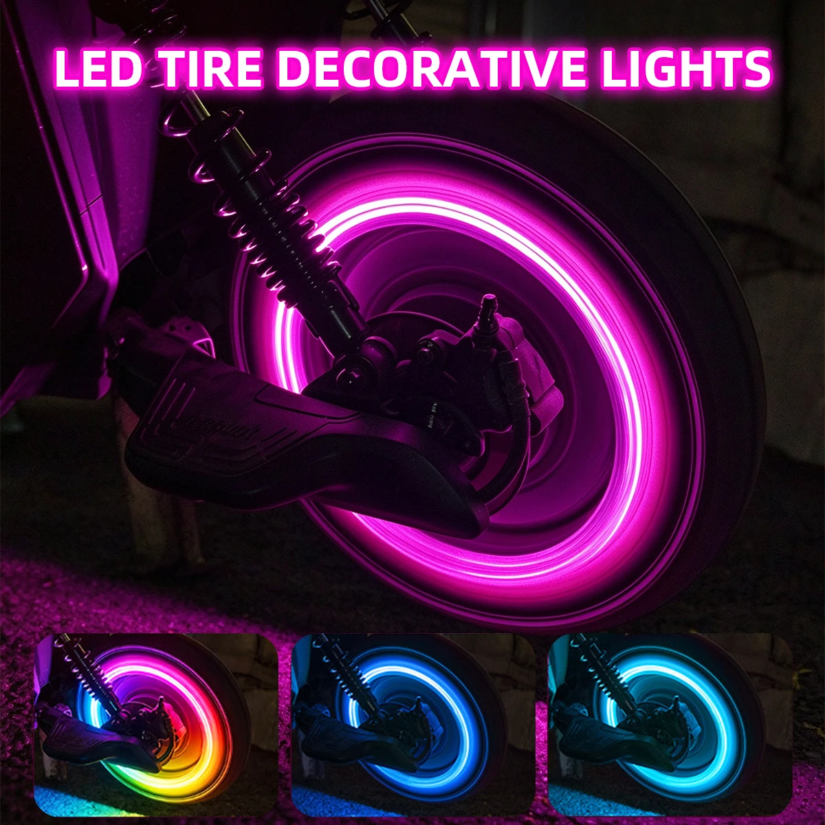 2pcs Motorcycle RGB Bicycle Tire Valve Caps Light LED Neon Flash Lamp Waterproof Tyre Universal Wheel Lights E-Bike Accessories