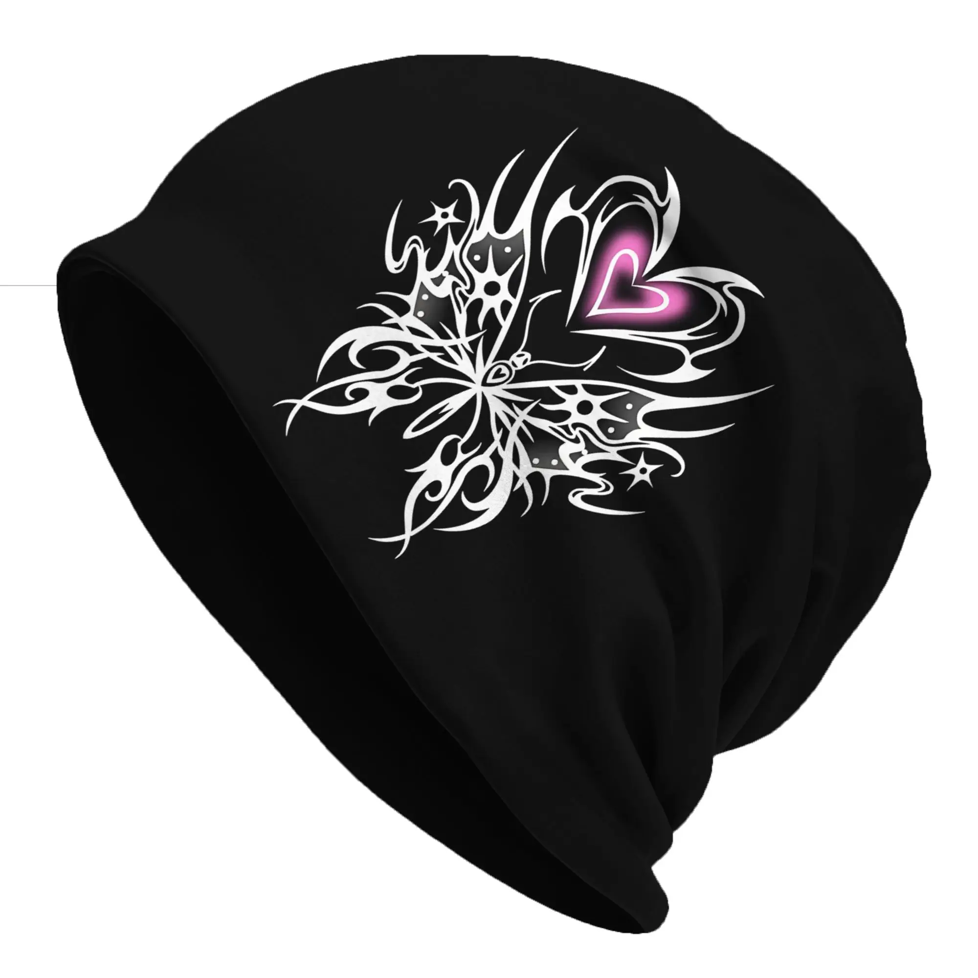 Butterfly With Neon Pink Heart Hat Autumn Caps Men Women  Skullies Beanies Ski Caps Soft Bonnet Hats