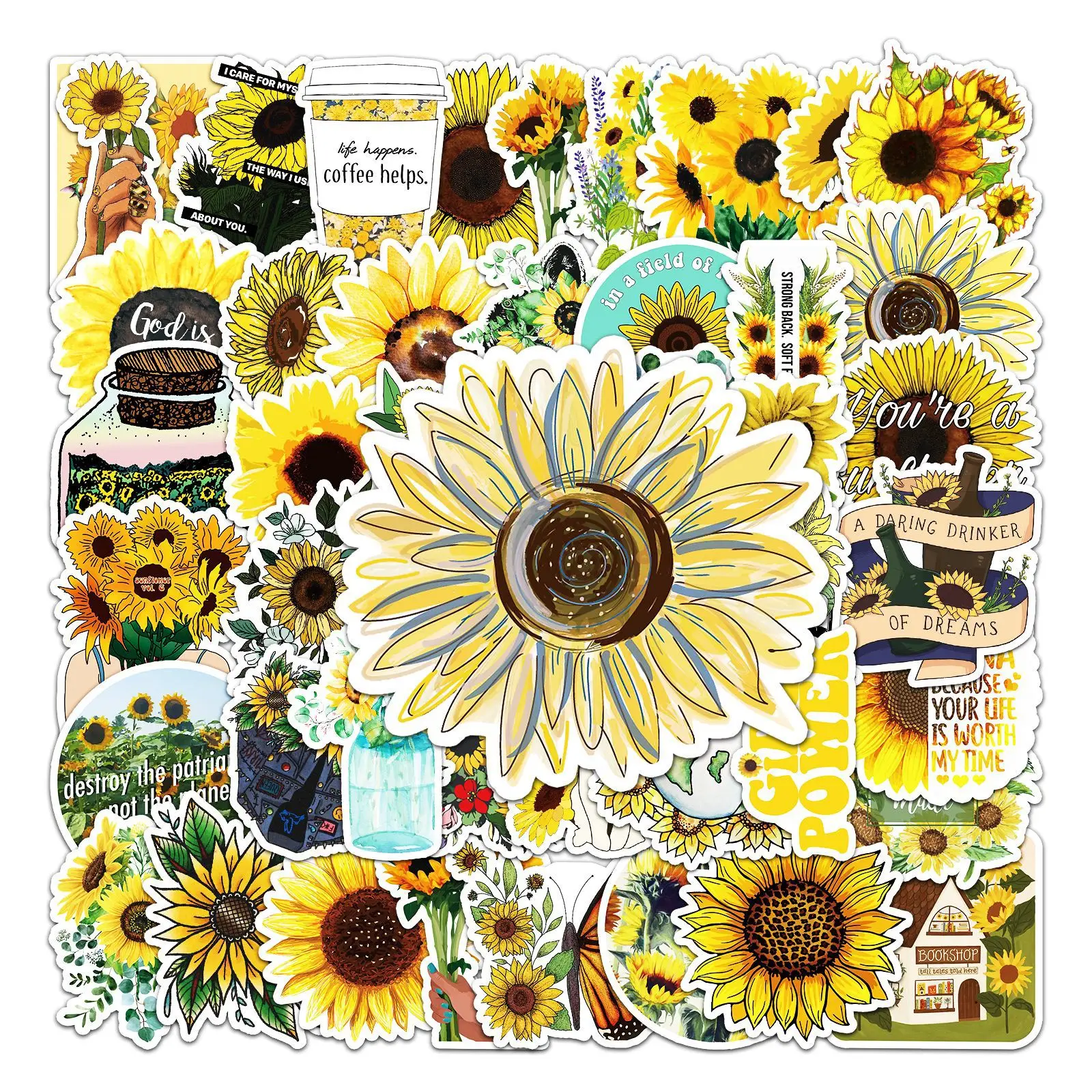 

50Pcs Cartoon Sunflower Series Graffiti Stickers Suitable for Laptop Helmets Desktop Decoration DIY Stickers Toys Wholesale