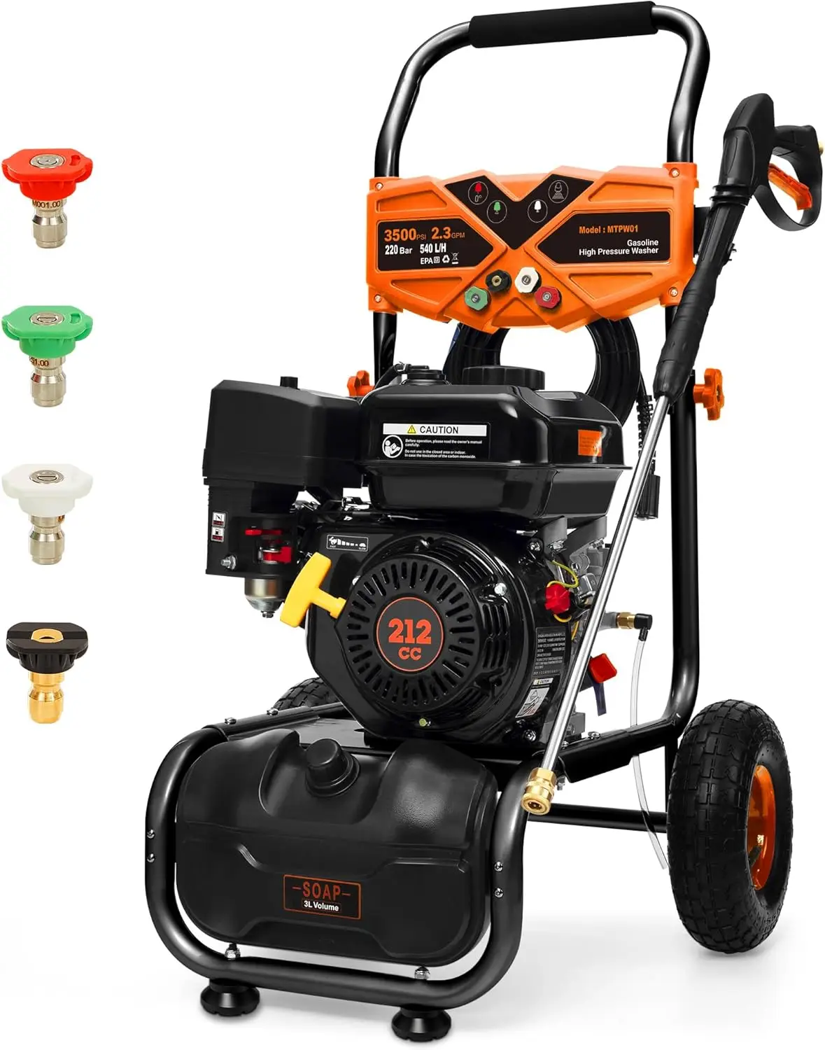 

3500 PSI - 2.3 GPM Heavy Duty High Power Washer,212CC 7HP Engine with 25Ft Pressure Hose, Axial Alum