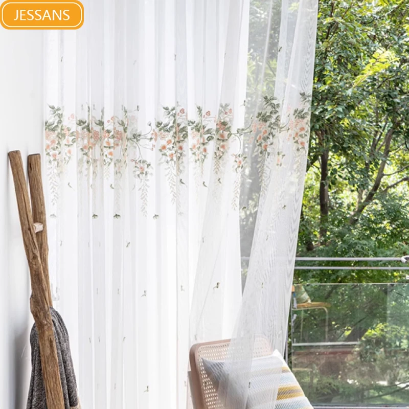 

Embroidered White Tulle Windows Curtains for Living Rooms Bedrooms Kitchens Partition Door Door Screen Bay Windows Shutter