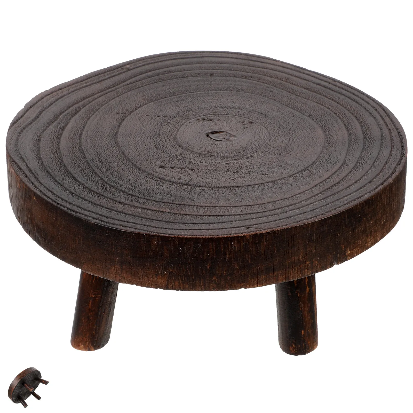 Wooden Tri-Leg Stool Mini Wood Cake Stand Vintage Decorative Fruit Dessert Display Rack Plant Holder Rustic Home Decor