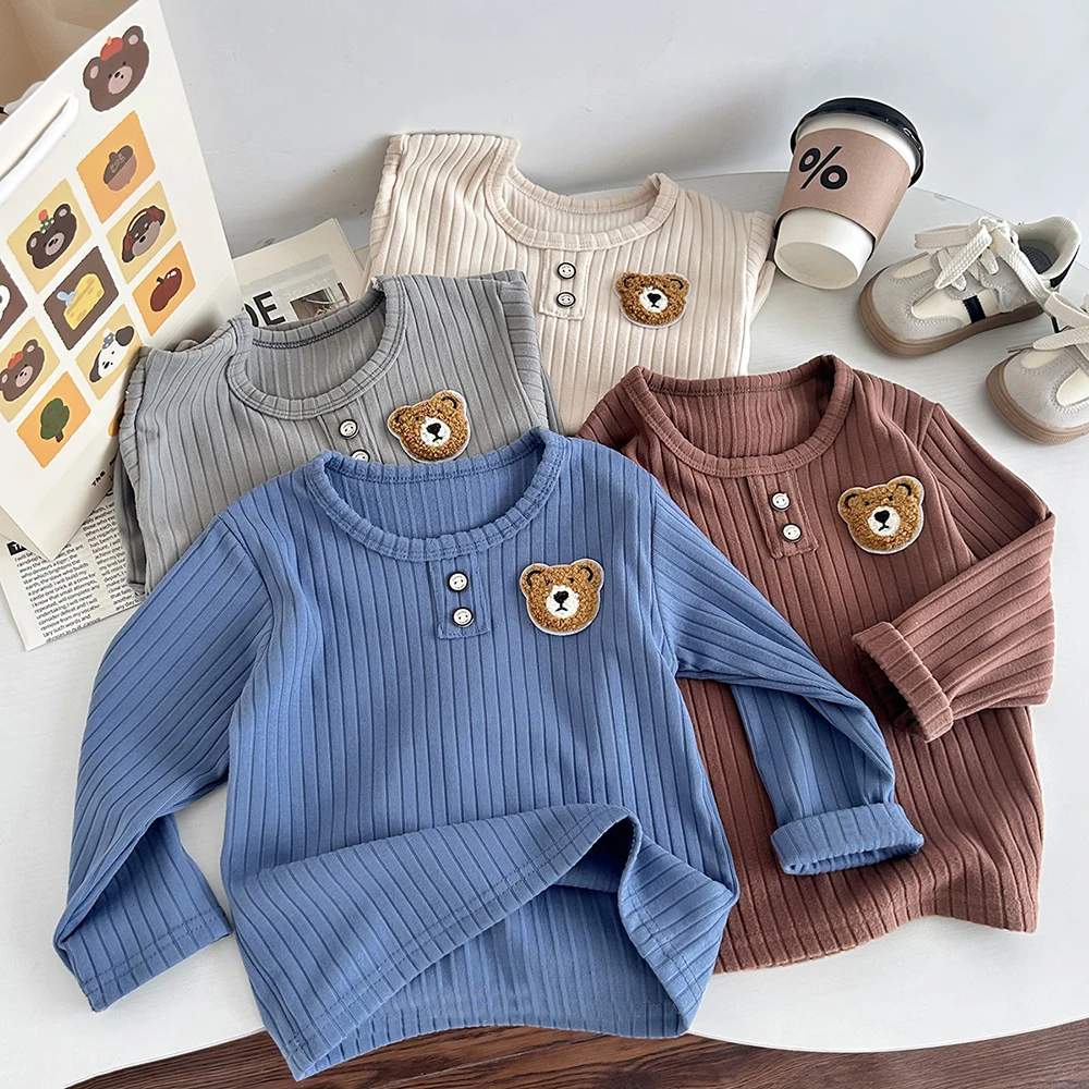 Kids Undershirt 1-8T Autumn Blouse for Girls Cartoon Bear Children Clothes Girl Loose Korean Version Shirt for Boy