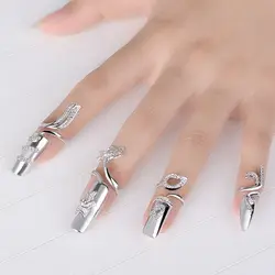 Trendy Girl Gift Niche Design Flower Charming Rhinestone Finger Ring Fashion Jewelry Women Nail Ring Fingernail Protective