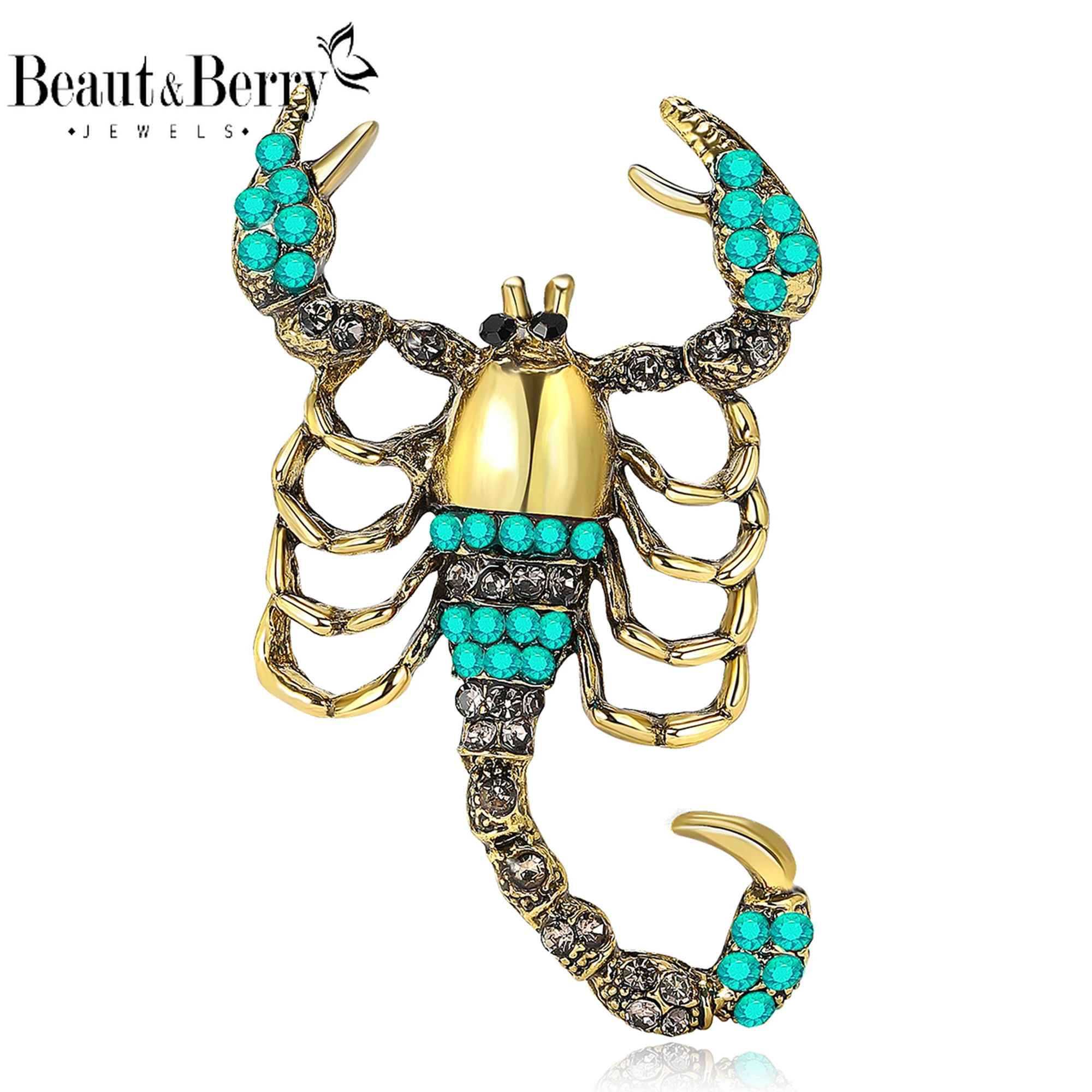 Beaut&Berry Vintage Rhinestone Scorpion Brooches for Women Unisex Insect Pins 4-color Available Casual Party Accessories Gifts
