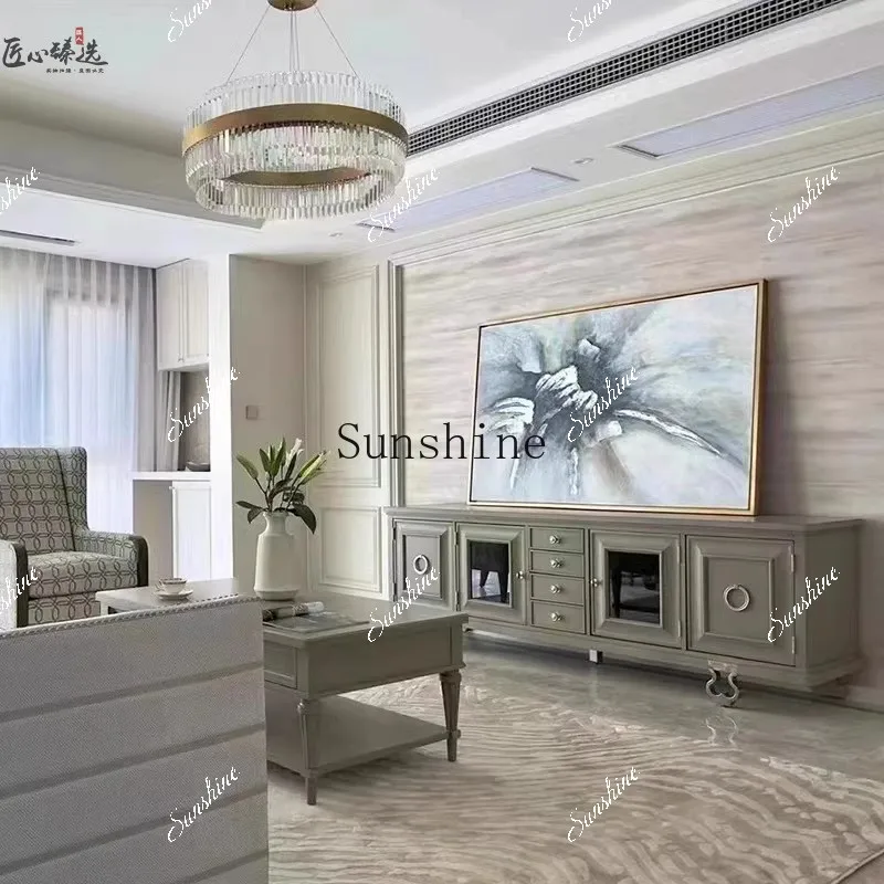 American light luxury, TV, living room retro old engraved metal foot video cabinetP