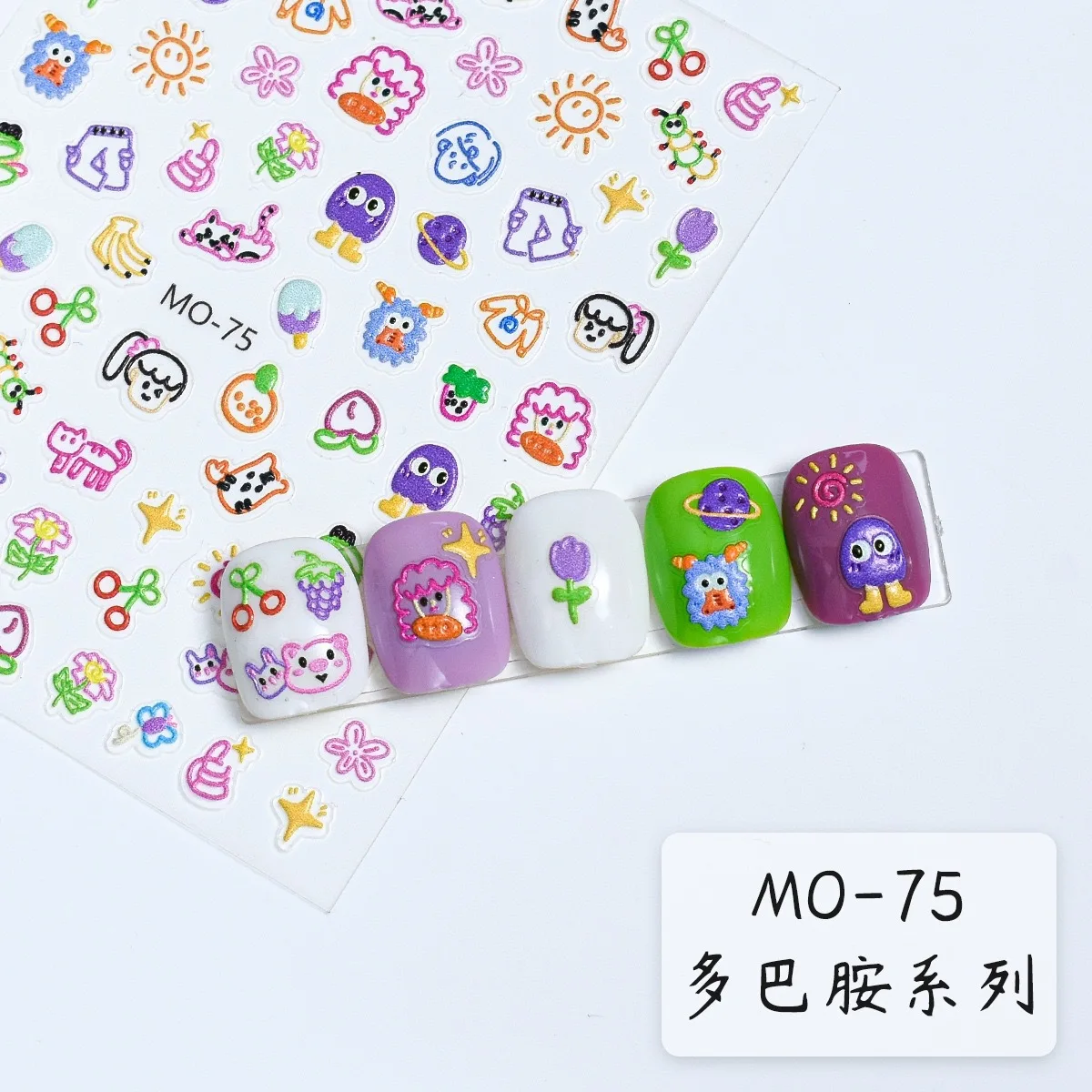 3D Puffy Nail Stickers Summer Dopamine Style Heart  Star Butterfly Cartoon Self Adhesive Decals for Nail Art