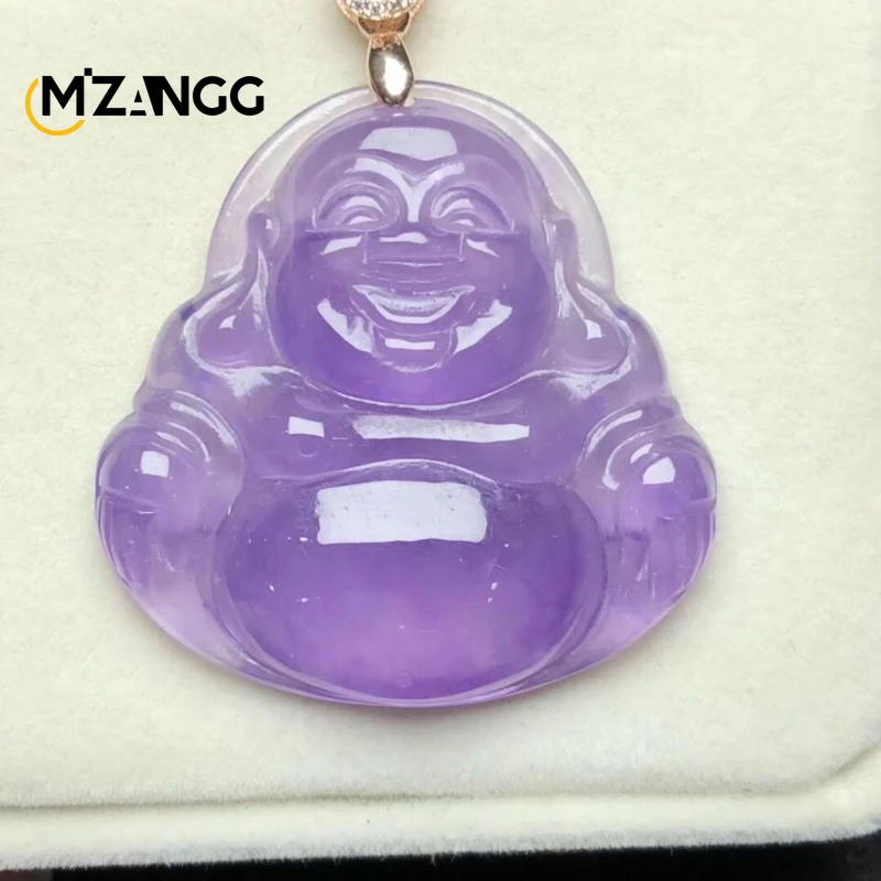 

Natural Myanmar Jadeite Violet Buddha Pendant Hand-carved Ice Maitreya Buddha Ladies Jade Necklace Luxury Charm Jewelry Mascot