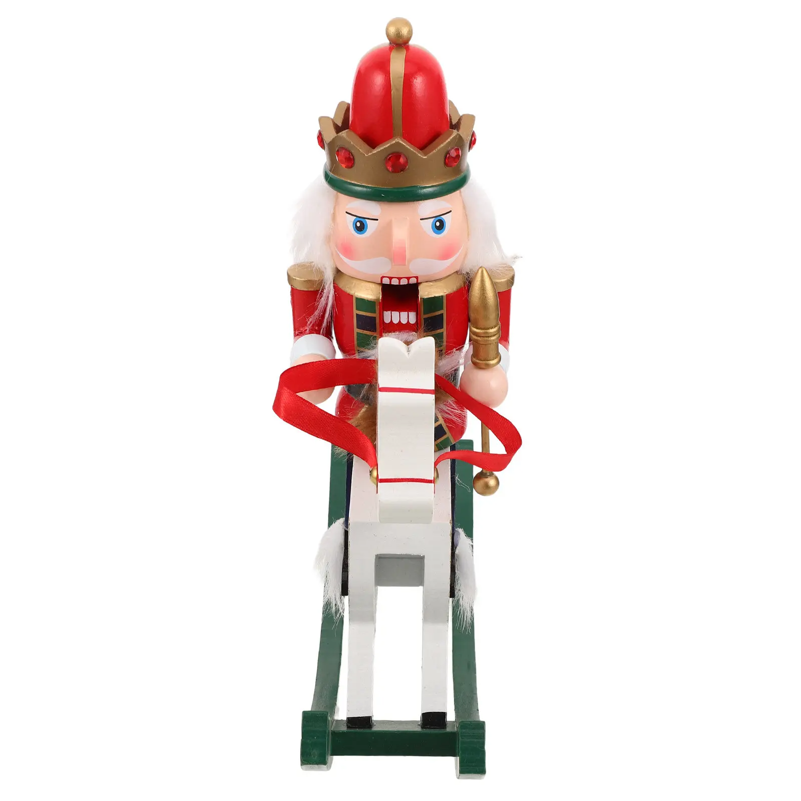 Christmas Rocking Horse Nutcracker Figure 28Cm Wooden Handcrafted Nutcracker Decoration Tabletop Fireplace Mantel Seasonal Xmas