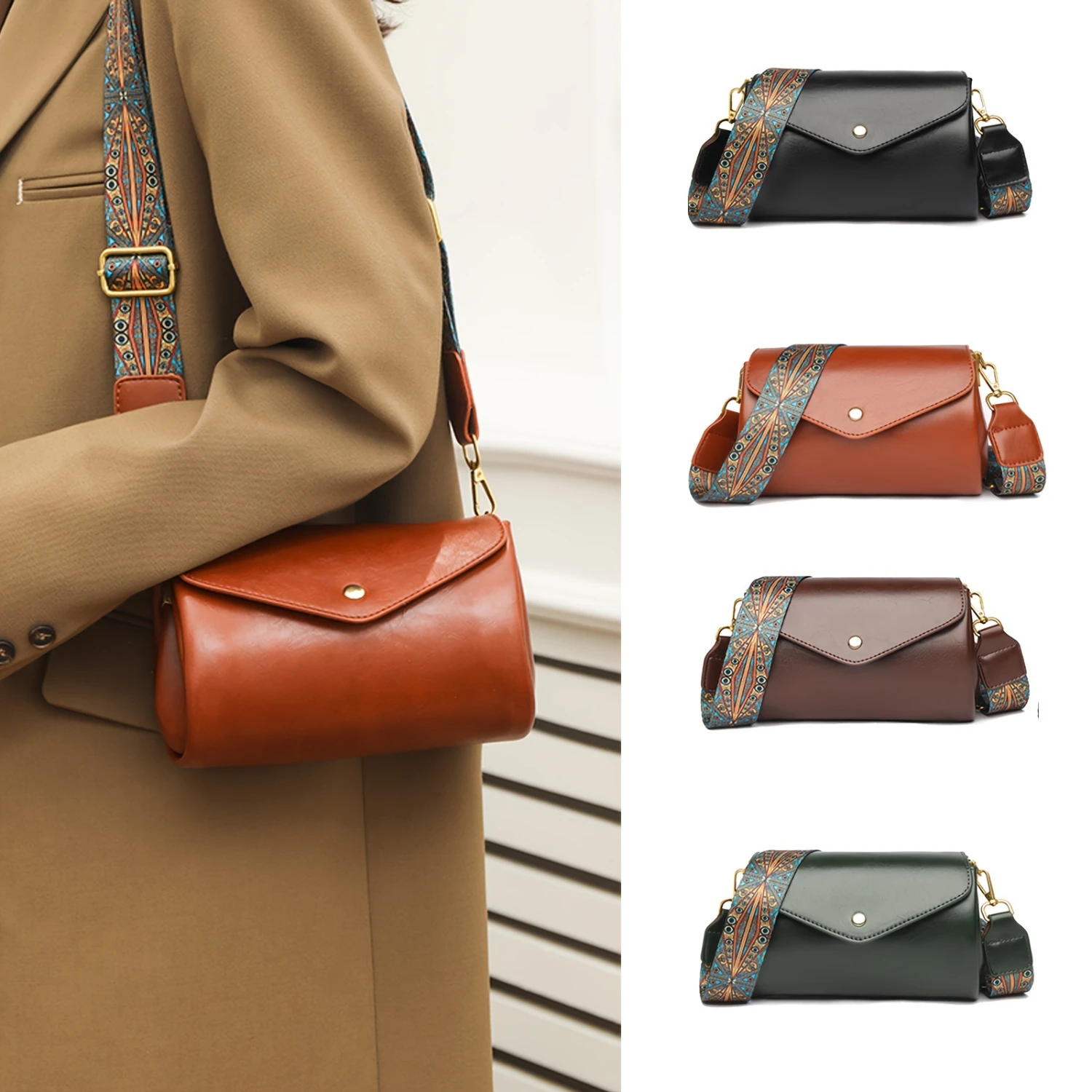

Fashion Shoulder Bag, Elegant Solid Color Purse With Wide Strap, Crossbody Pillow Purse