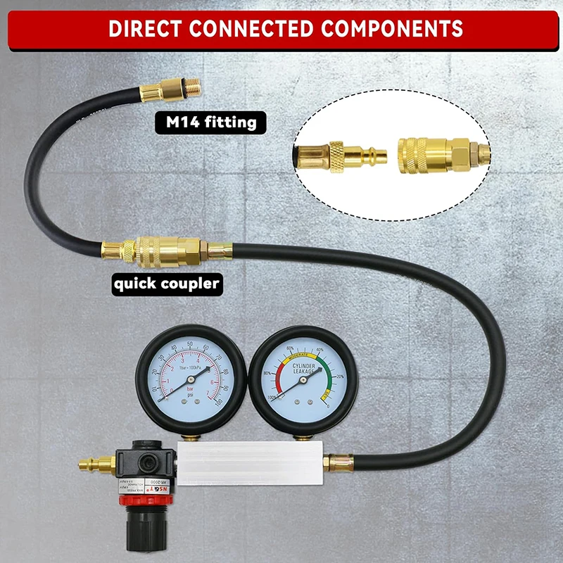 TU-21 Cylinder Leak Tester Compression Leakage Detector Set Double Gauge Petrol Engine Leakdown Detection Test Automotive Tools