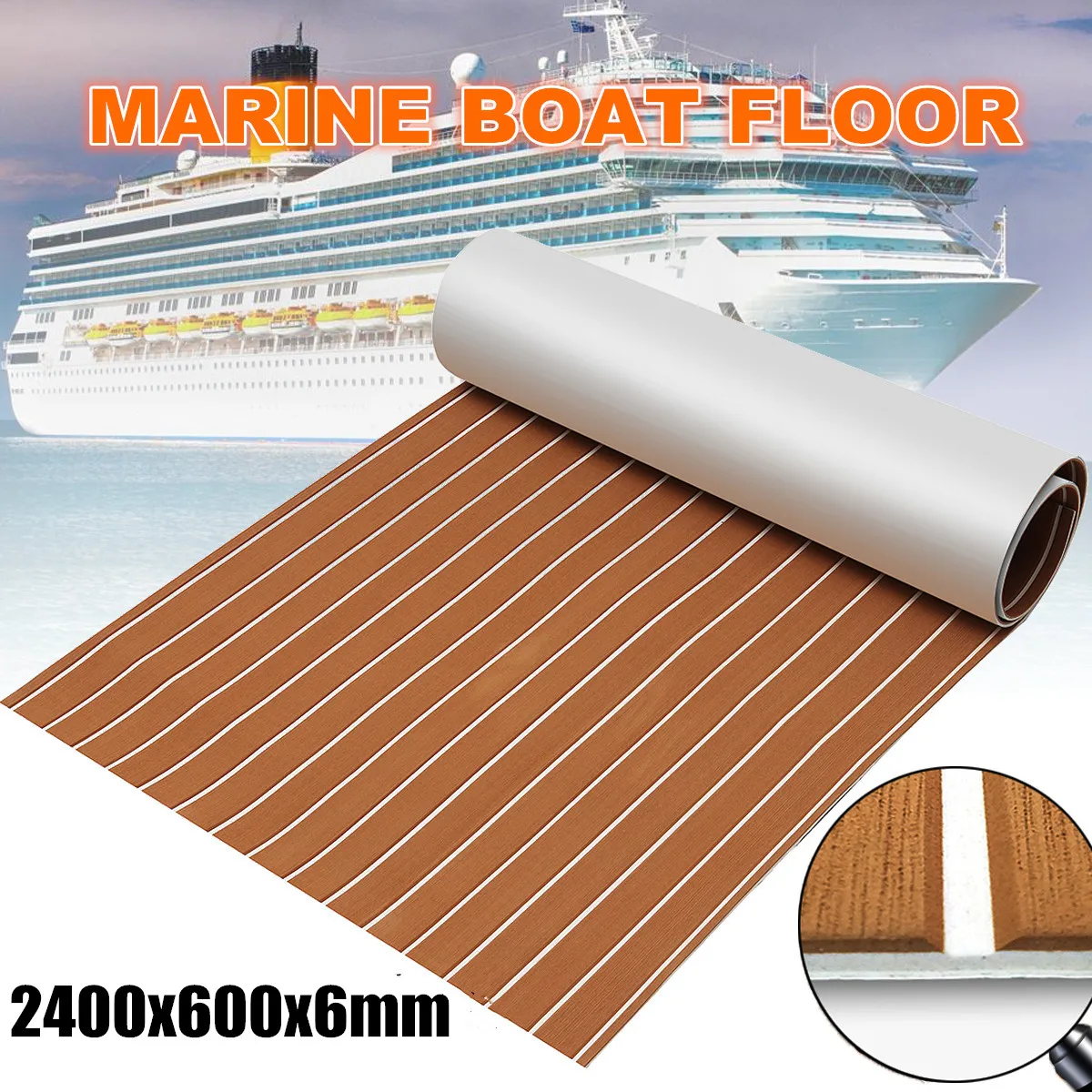 

2400x600x6mm EVA Foam Faux Teak Decking Sheet Marine Boat Flooring Pad Self Adhesive Non-slip Yacht Flooring Pad RV Floor Mat