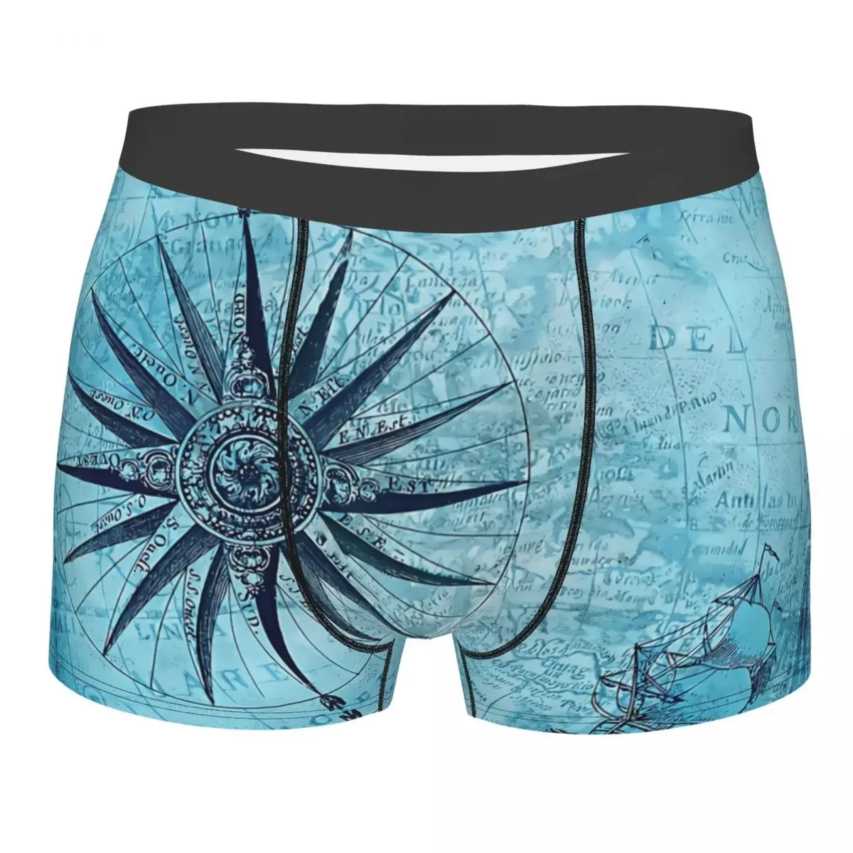 Vintage Nautical Navigation Compass Map Men Boxer Briefs Ocean Compass Breathable Creative Underwear Top Quality Print Shorts