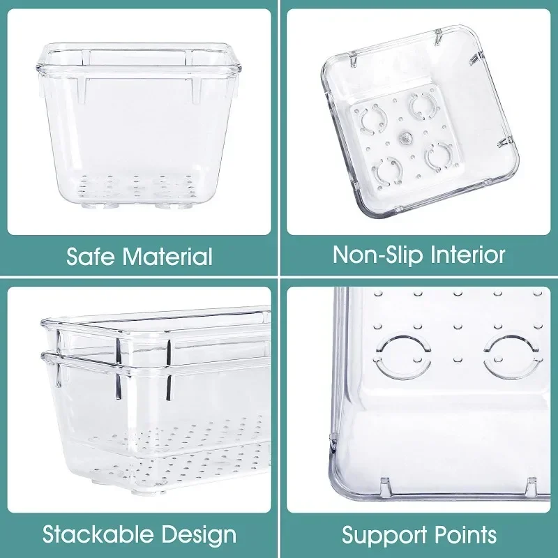4pcs Clear Drawer Storage Box Plastic Desk Dresser Cosmetic Table Drawer Divider Box Makeup Storage Container Vanity Organizer