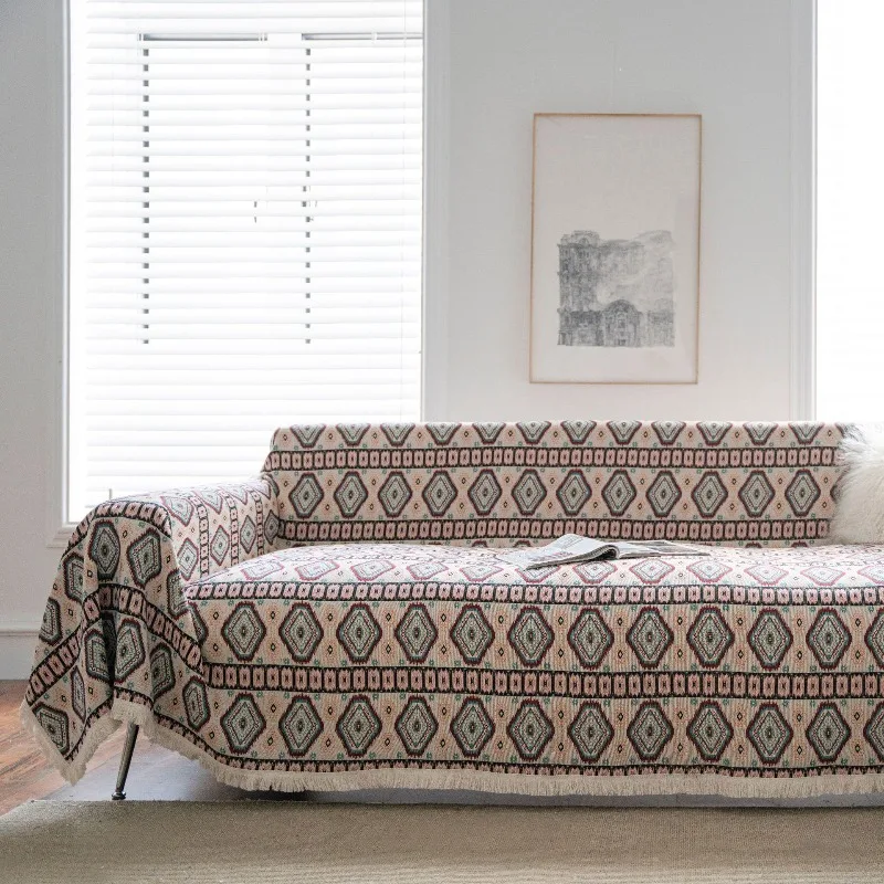 New Vintage Thick Sofa Towel Geometric Jacquard Sofa Cover Pet-Friendly Anti-Scratch Couch Slipcover for Livingroom Decoration