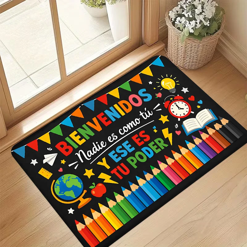 Spanish Inspirational Doormat, Motivational Classroom Entrance Welcome Floor Mat, Washable Kitchen Dining Room Party Rug