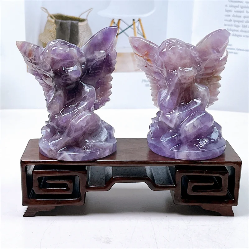 Natural Dream Amethyst Angel Carving For Home Decoration And Feng Shui Healing Crystals Reiki Gifts 1PCS