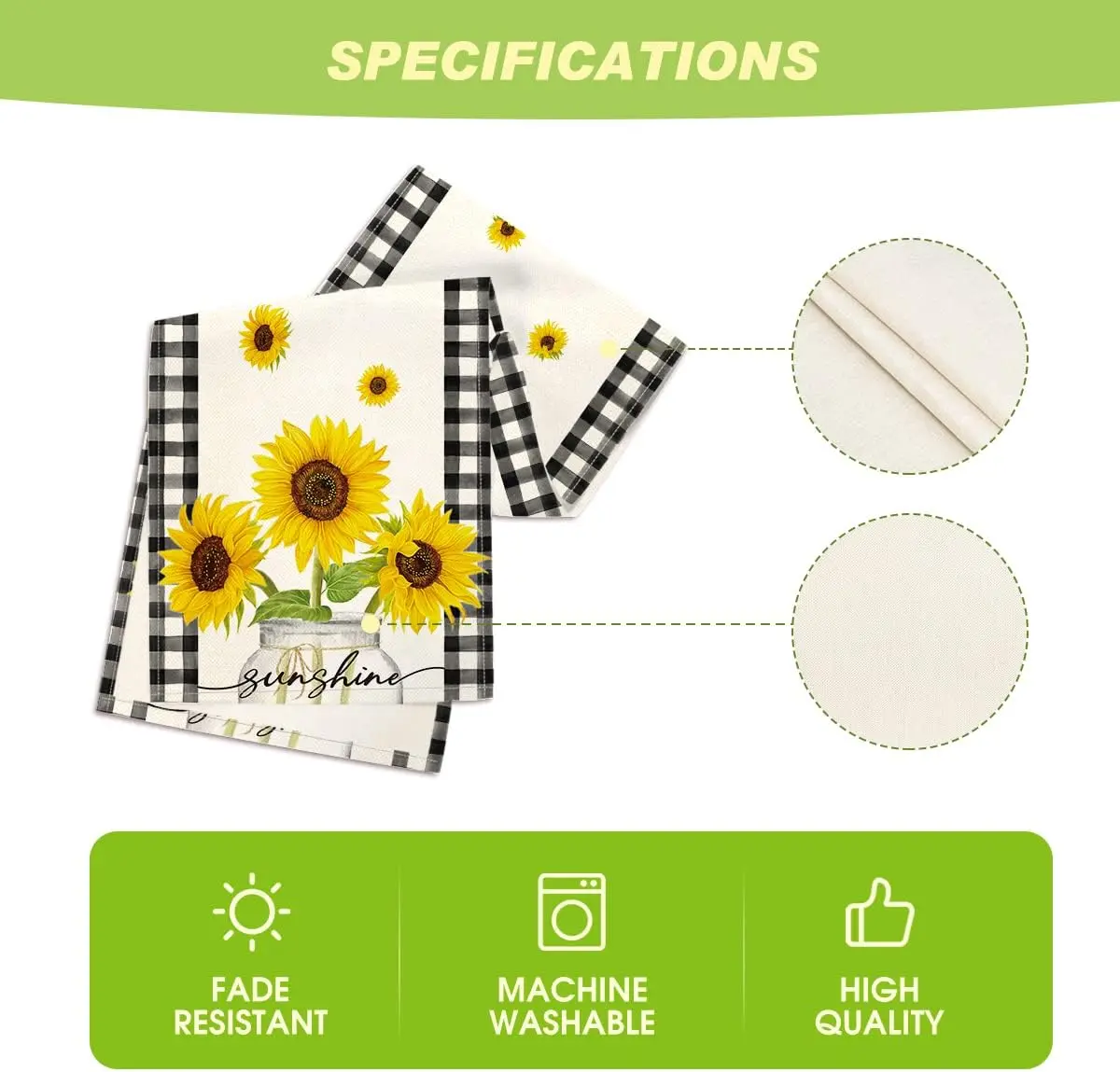 Sunflower Vase Buffalo Plaid Spring Table Runner Seasonal Summer Kitchen Dining Table Decoration for Home Wedding Party Decor