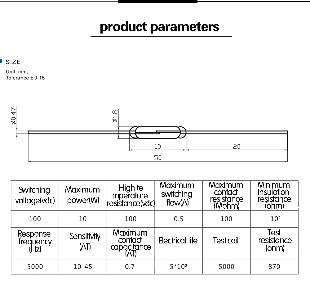50PCS Beelee BL-CGHG-1.8X10 2*10mm Silver Pin Magnetic Reed SMT Reed Switch For PCB Board